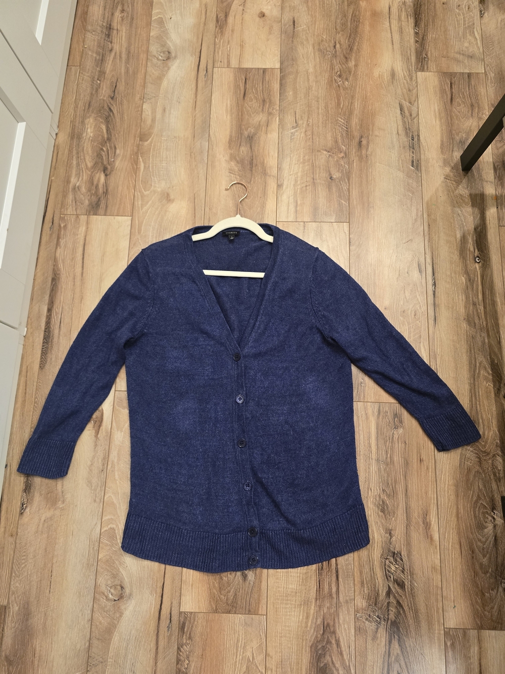 Talbots Deep Navy Button-Front V-Neck Cardigan 100% Linen